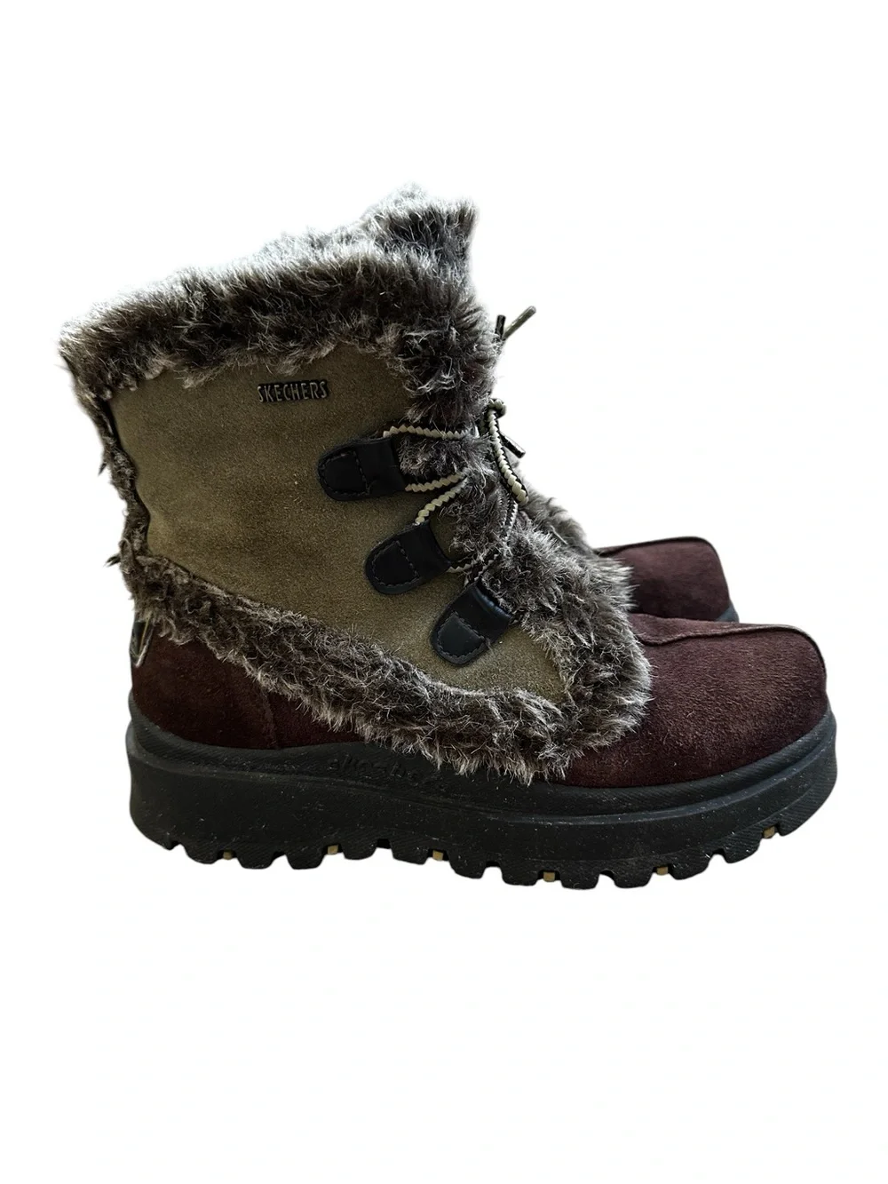 Vintage Skechers Tough Boots Fur Trim Suede Grunge Y2K Chunky Winter Gorpcore